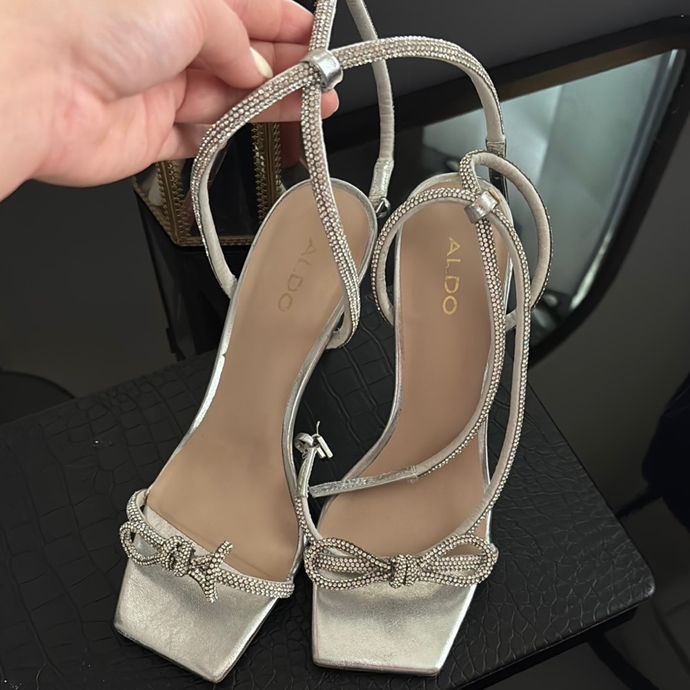 Aldo Silver Slingback Heels with Square Toe